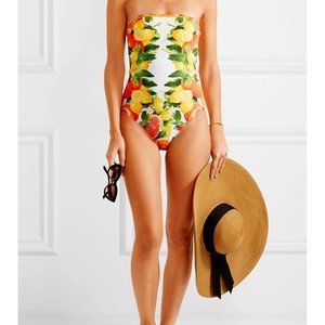 Stella McCartney Iconic Citrus Print Strapless Bandeau Swimsuit, M, NWT